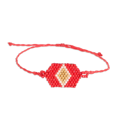 Armband mit Perlenanhänger - Rotes und goldenes Unisex-Armband mit Glasperlen und Diamantmuster