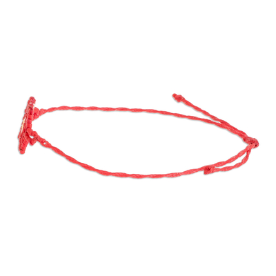 Beaded pendant bracelet, 'Red and Gold Diamond' - Red and Gold Unisex Glass Beaded Diamond patterned Bracelet