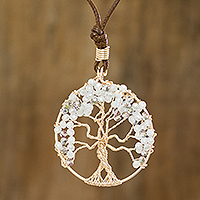 Crystal beaded pendant necklace, 'Sparkle Tree' - Tree of Life Pendant Necklace with Crystals