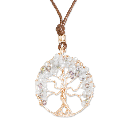 Halskette mit Anhänger aus Kristallperlen - Lebensbaum-Anhänger-Halskette mit Kristallen