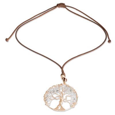 Crystal beaded pendant necklace, 'Sparkle Tree' - Tree of Life Pendant Necklace with Crystals