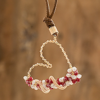 Beaded crystal pendant necklace, 'Close to My Heart' - Beaded Pendant Necklace from Costa Rica