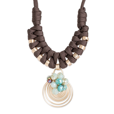 Halskette mit Anhänger aus Kupfer und Kristall - Kordelhalskette mit Draht- und Perlenanhänger