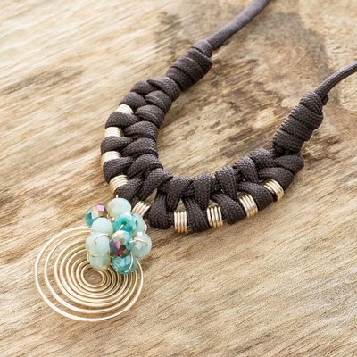 Copper and crystal pendant necklace, 'Crystal Spiral' - Cord Necklace with Wire and Bead Pendant