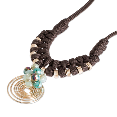 Halskette mit Anhänger aus Kupfer und Kristall - Kordelhalskette mit Draht- und Perlenanhänger
