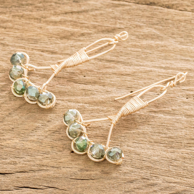 Crystal beaded dangle earrings, 'Golden Vista' - Handcrafted Beaded Dangle Earrings