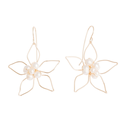Handcrafted Cultured Pearl Flower Earrings