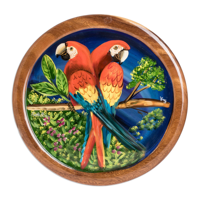 Cedar Wood Hand-Painted Decorative Plate from Costa Rica