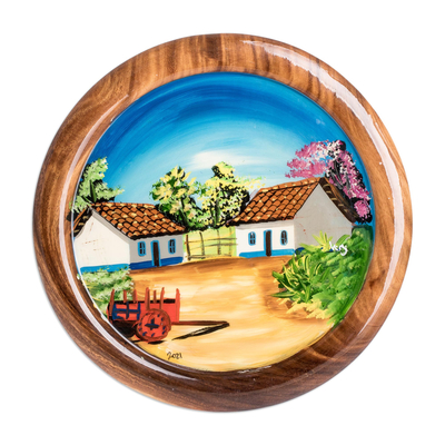 Cedar Wood Hand-Painted Decorative Plate from Costa Rica