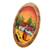 Cedar decorative plate, 'Costa Rican Farm' - Cedar Wood Hand-Painted Decorative Plate from Costa Rica