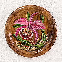 Plato decorativo de madera, 'Orquídea de Costa Rica' - Plato decorativo floral pintado a mano