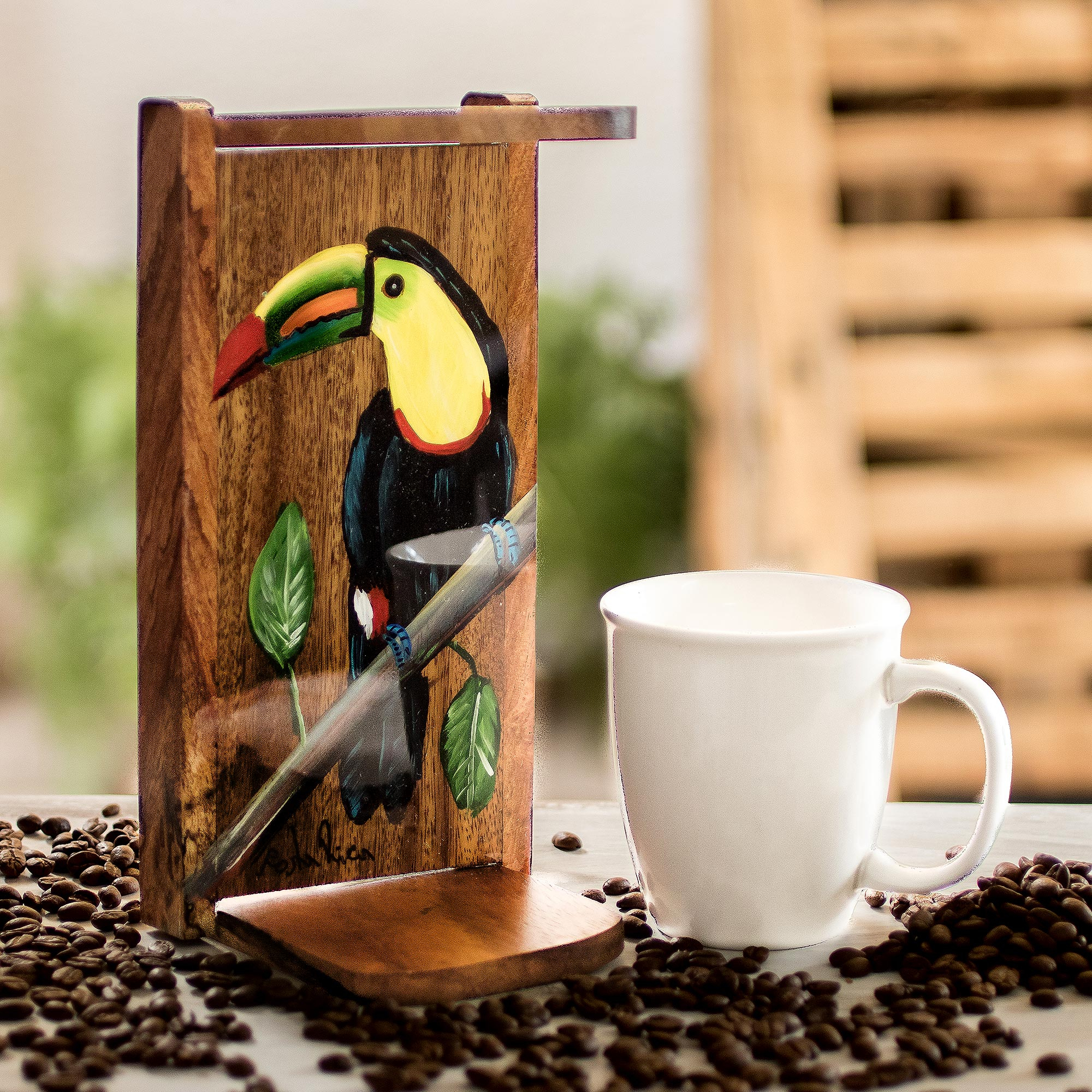 Drip Coffee Maker with a Toucan from Costa Rica, 'Toucan Make Coffee