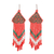 Beaded waterfall earrings, 'Scarlet Pines' - Handmade Red and Green Beaded Long Waterfall Earrings thumbail