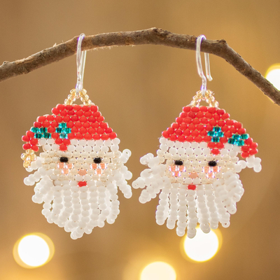Perlenohrringe - Handgefertigte rote und weiße Perlen-Weihnachtsmann-Weihnachtsohrringe