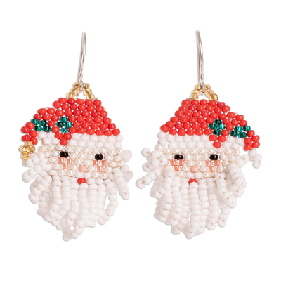 Handmade Red and White Beaded Santa Christmas Earrings