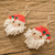 Beaded dangle earrings, 'Santa Claus Cheer' - Handmade Red and White Beaded Santa Christmas Earrings (image 2b) thumbail