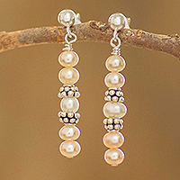 Cultured pearl dangle earrings, Costa Rican Rose