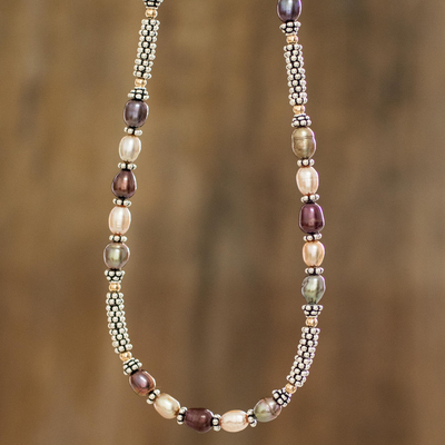 Collar con cuentas de perlas cultivadas, 'Colores resplandecientes' - Collar con cuentas de perlas cultivadas multicolores