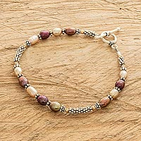 Cultured pearl beaded bracelet, 'Resplendent Colors' - Artisan Crafted Cultured Pearl Bracelet