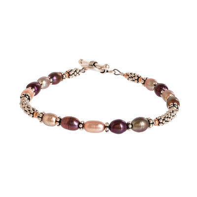 Cultured pearl beaded bracelet, 'Resplendent Colors' - Artisan Crafted Cultured Pearl Bracelet