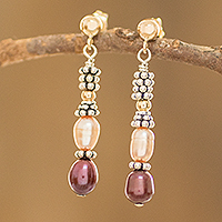 Cultured pearl beaded dangle earrings, 'Resplendent Colors' - Dangle Earrings with Cultured Pearls
