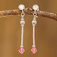 Swarovski crystal dangle earrings, 'Rose Wand' - Swarovski Crystal and Sterling Silver Dangle Earrings
