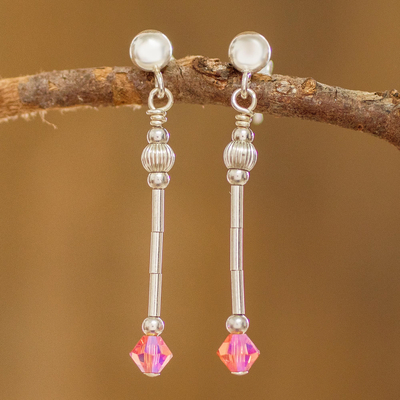 Swarovski crystal dangle earrings, 'Rose Wand' - Swarovski Crystal and Sterling Silver Dangle Earrings