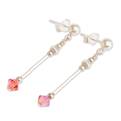Swarovski crystal dangle earrings, 'Rose Wand' - Swarovski Crystal and Sterling Silver Dangle Earrings