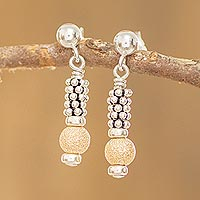 Gold-accented sterling silver dangle earrings, 'Golden Ball' - Gold-Accented Sterling Silver Earrings