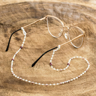 Cultured pearl beaded eyeglasses lanyard, 'Resplendent colours' - Cultured Pearl Eyeglasses Lanyard