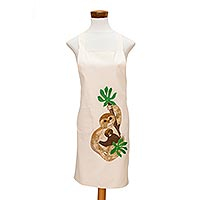 Cotton applique apron, 'Sloth Sanctuary' - Cotton Canvas 'Sloth Mother' Applique Bib & Pocket Apron
