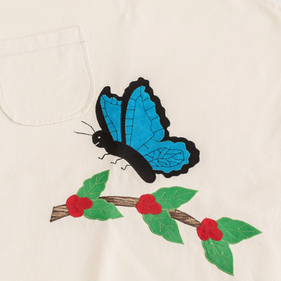 Delantal con apliques de algodón - Delantal con peto y bolsillo en lona de algodón con aplique de mariposa