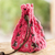 Cotton macramé pouch, 'Tropical Pink' - Cotton Macramé Drawstring Pouch with Wood Base