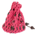 Cotton macramé pouch, 'Tropical Pink' - Cotton Macramé Drawstring Pouch with Wood Base