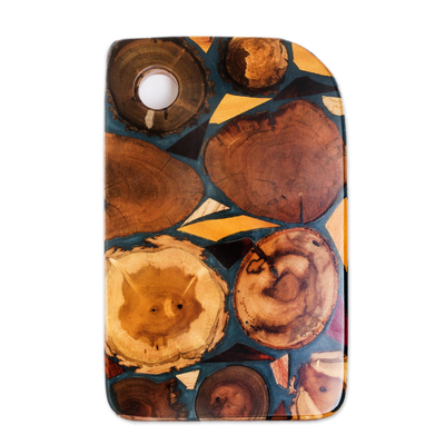 Reclaimed wood trivet, 'Kitchen Woodlands' - Trivet of Recovered Woods and Resin from Costa Rica