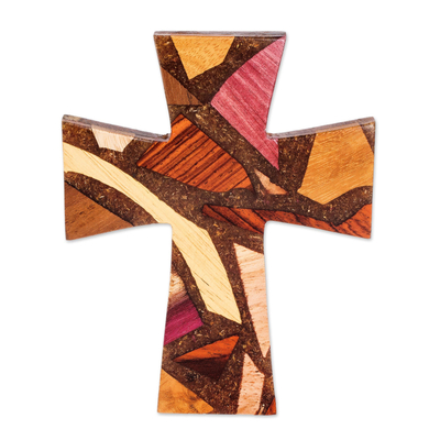 Recovered Wood Wall Cross in Natural Colors and Resin