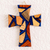 Reclaimed wood cross, 'Heaven's Faith' - Reclaimed Wood Wall Cross in Natural Colors and Blue Resin thumbail