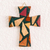 Reclaimed wood cross, 'Forest Faith' - Reclaimed Wood Wall Cross in Natural Colors and Green Resin thumbail