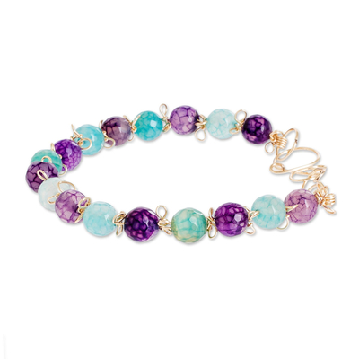Agate beaded bracelet, 'Costa Berries' - Purple Blue and White Agate Beaded Bracelet from Costa Rica