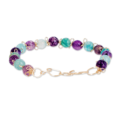 Agate beaded bracelet, 'Costa Berries' - Purple Blue and White Agate Beaded Bracelet from Costa Rica