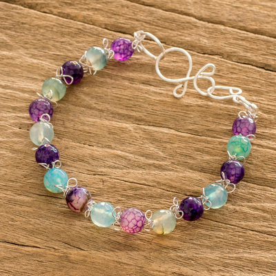 Agate beaded bracelet, 'Cool Costa Berries' - Purple Blue and White Agate Beaded Bracelet from Costa Rica