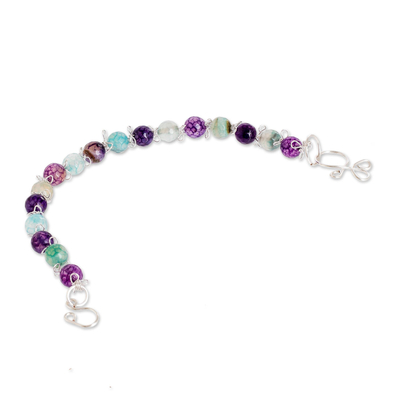 Agate beaded bracelet, 'Cool Costa Berries' - Purple Blue and White Agate Beaded Bracelet from Costa Rica
