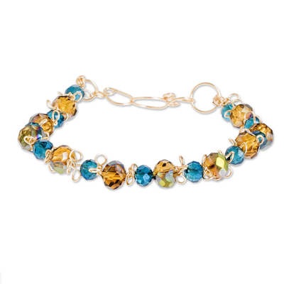 Blue and Honey Crystal Beaded Link Bracelet from Costa Rica
