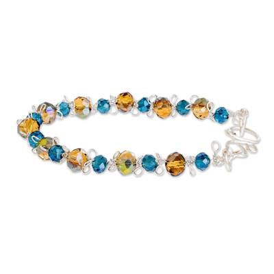 Armband mit Kristallperlen - Blaues und bernsteinfarbenes Kristallperlenarmband aus Costa Rica