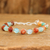 Agate beaded bracelet, 'Caribbean Morning' - Agate-Beaded Link Bracelet in Amber and Blue Tones