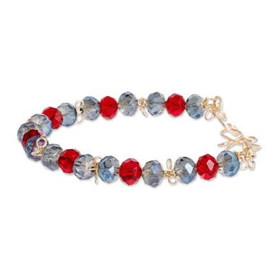 Crystal beaded bracelet, 'Heavenly Fireworks' - Light-Blue and Dark-Red Crystal-Beaded Bracelet with Hook