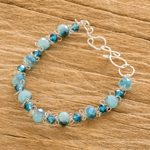 Crystal beaded bracelet, 'Pacific Silver Costa' - Aquamarine-Colored Crystal Bead Bracelet with Hook Clasp