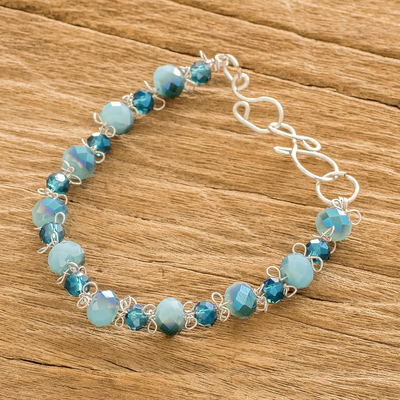 Aquamarine-coloured Crystal Bead Bracelet with Hook Clasp