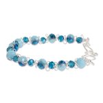 Crystal beaded bracelet, 'Pacific Silver Costa' - Aquamarine-Colored Crystal Bead Bracelet with Hook Clasp