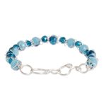 Crystal beaded bracelet, 'Pacific Silver Costa' - Aquamarine-Colored Crystal Bead Bracelet with Hook Clasp